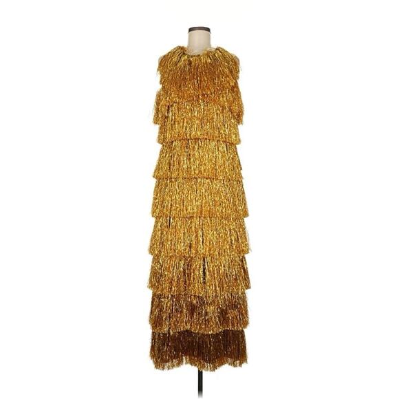 NWT Never Fully Dressed Gold Fringe Maxi Dress Tinsel Maxi 6 - Picture 4 of 7